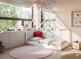 Dječji krevet kućica Moris - 90x200 cm - krem
