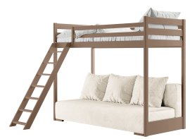 Krevet na kat s dvosjedom Sofino - 90x200/140x200 cm - mliječna čokolada, bež tkanina Poso 38