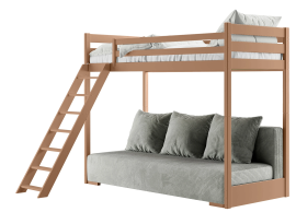 Krevet na kat s dvosjedom Sofino - 90x200/140x200 cm - cimet, siva tkanina Zoom 15 Sage