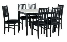 Blagovaonski set Stol Max 5P crna/bijela + 6 stolica Nilo 7 crna 29B
