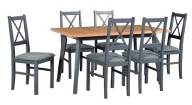 Blagovaonski set Stol Oslo 5 graphite/wotan + 6 stolica Nilo 10 graphite 16B