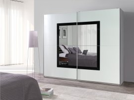 Ormar s kliznim vratima i zrcalom Lux 31 - bijeli/crni sjaj