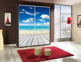 Ormar s kliznim vratima s grafikom Plaža 1 Penelopa 155 cm - kesten wenge