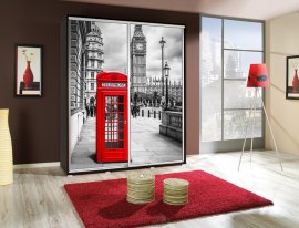 Ormar s kliznim vratima s grafikom  London 3 Penelopa 155 cm - kostanj wenge