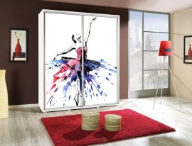 Ormar s kliznim vratima s grafikom s grafikom Balerina 3a Penelopa 155 cm - bijeli