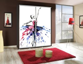 Ormar s kliznim vratima s grafikom Baletka 3 Penelopa 155 cm - kostanj wenge