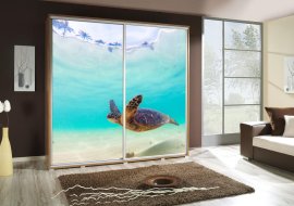 Ormar s kliznim vratima s grafikom Želva 1 Penelopa 205 cm - hrast riviera 