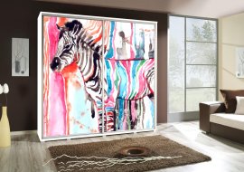 Ormar s kliznim vratima s grafikom Zebra Penelopa 205 cm - bijeli