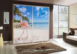 Ormar s kliznim vratima s grafikom Flamingo 1 Penelopa 205 cm - hrast riviera