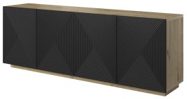 Komoda na postolju Asha 200 4D - crna/hrast artisan