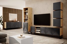 Dnevni boravak i spavaća soba s metalnim okvirom Asha - river stone/hrast artisan