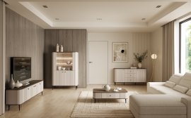 Dnevni boravak i spavaća soba Vesper – kašmir/orah, na crnim nogama