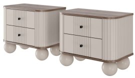 Komplet dviju noćnih ormarića Vesper 56 2SZ - kašmir/orah, na okruglim nogama, crne ručke