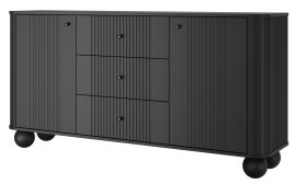 Komoda Vesper 160 2D3SZ - crna, na okruglim nogama, crne ručke.