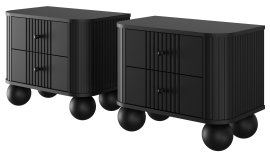 Komplet dviju noćnih ormarića Vesper 56 2SZ - crn, na okruglim nogama, crne ručke