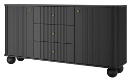 Komoda Vesper 160 2D3SZ - crna, na okruglim nogama, zlatne ručke