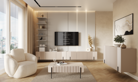 Dnevni boravak i spavaća soba Malmi – kašmir, crni dekor