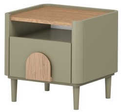 Noćni ormarić Amilio s nogicama - eukaliptus/baltski dune hrast/ručke prirodni hrast