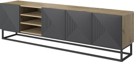 TV komoda s policama Asha 200 5D (metalni okvir) - river stone/hrast artisan