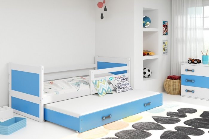 BMS Group - Dječji krevet Rico s dodatnim ležajem - 90x200 cm - bijela/plava