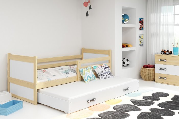 BMS Group - Dječji krevet Rico s dodatnim ležajem - 90x200 cm - borovinaovina/bijela