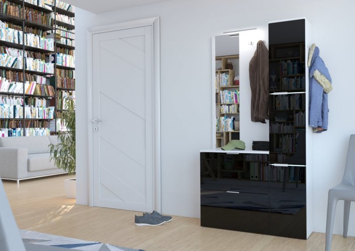 ADRK Furniture - Hodnik Gilbert bijela mat i visoki sjaj crna