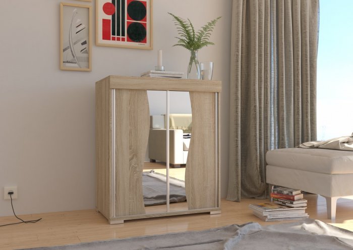 ADRK Furniture - Regal Jurand s kliznim vratima, hrast sonoma ili mat bijela barva
