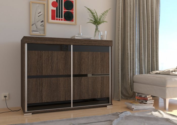 ADRK Furniture - Regal Mundo s kliznim vratima, pepeljasta 