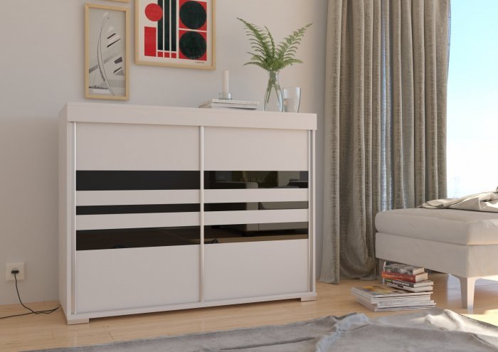 ADRK Furniture - Regal Pablo s kliznim vratima, hrast sonoma ili mat bijela barva