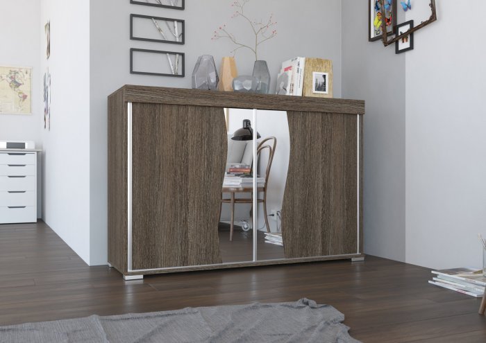 ADRK Furniture - Regal Pento s kliznim vratima, pepeljasta 