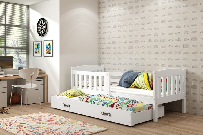 BMS Group - Dječji krevet Kubus s dodatnim ležajem - 80x190 cm - bijela/bijela