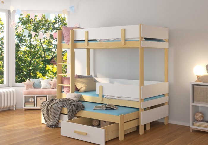 ADRK Furniture - Krevet na kat Etapo 80x180 cm s dodatnim ležajem - bor/bijela