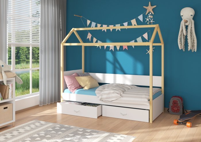 ADRK Furniture - Dječji krevet Otello - 90x200 cm - bor/bijela