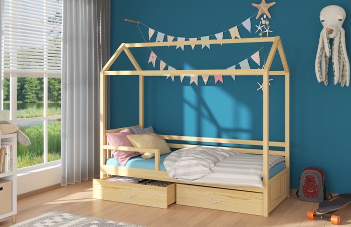 ADRK Furniture - Dječji krevet Rose s zaštitnom ogradom - 80x190 cm - naravni borovina
