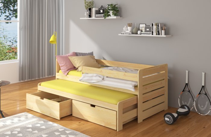 ADRK Furniture - Dječji krevet Tomi s zaštitnom ogradom - 80x180 cm - naravni borovina