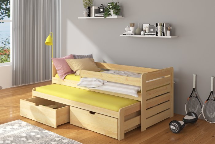 ADRK Furniture - Dječji krevet Tomi s zaštitnom ogradom - 90x200 cm - bor