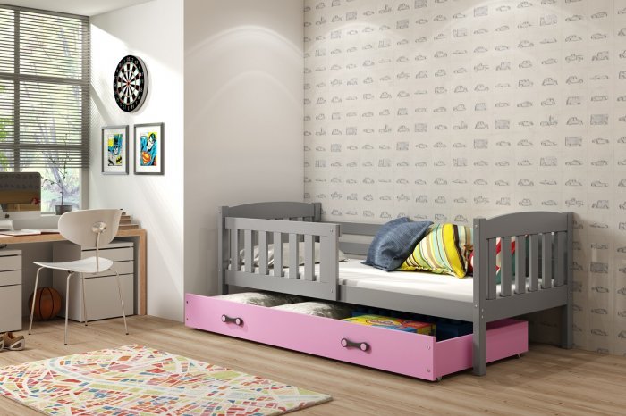 BMS Group - Dječji krevet Kubus - 80x160 cm - graphite/roza