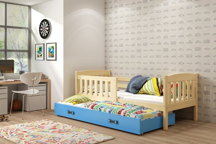 BMS Group - Dječji krevet Kubus s dodatnim ležajem - 80x190 cm - borovina/plava
