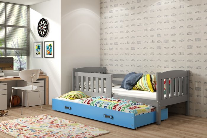 BMS Group - Dječji krevet Kubus s dodatnim ležajem - 90x200 cm - graphite/plava