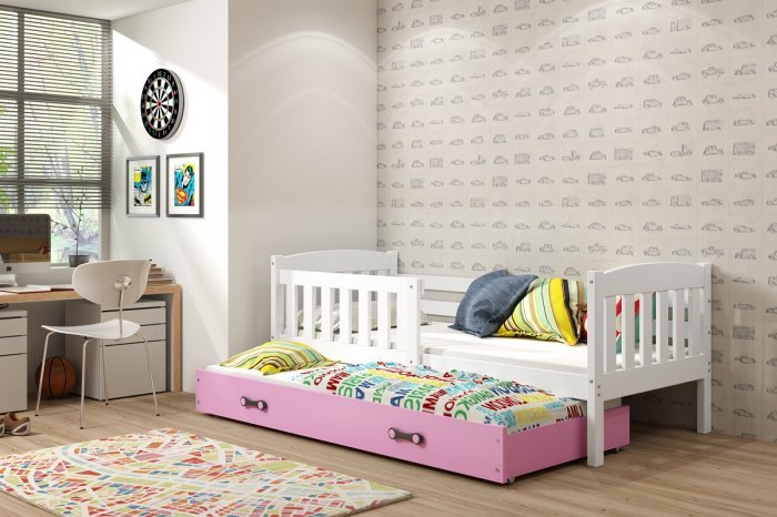 BMS Group - Dječji krevet Kubus s dodatnim ležajem - 90x200 cm - bijela/roza