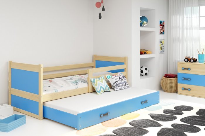 BMS Group - Dječji krevet Rico s dodatnim ležajem - 80x190 cm - borovina/plava