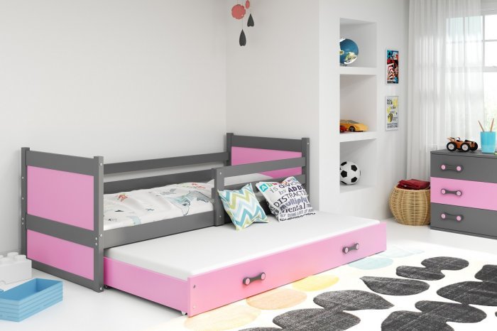 BMS Group - Dječji krevet Rico s dodatnim ležajem - 90x200 cm - graphite/roza