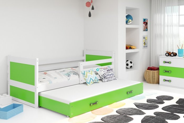 BMS Group - Dječji krevet Rico s dodatnim ležajem - 80x190 cm - bijela/zelena