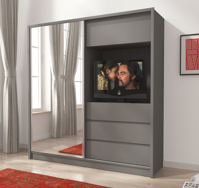 Piaski - Ormar s kliznim vratima i ogledalom TV 200 - graphite
