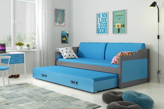BMS Group - Dječji krevet Dawid s dodatnim ležajem - 90x200 cm - graphite/plava