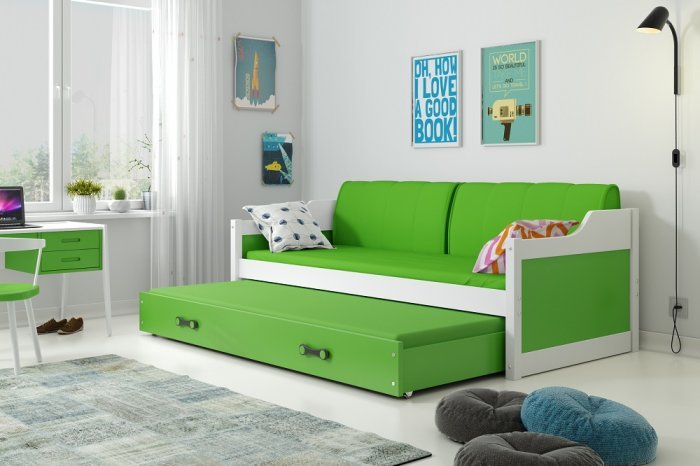 BMS Group - Dječji krevet Dawid s dodatnim ležajem - 80x190 cm - bijela/zelena