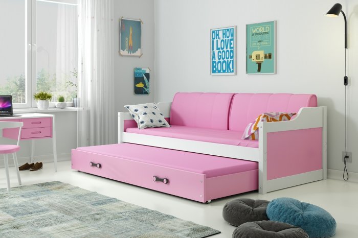 BMS Group - Dječji krevet Dawid s dodatnim ležajem - 90x200 cm - bijela/roza