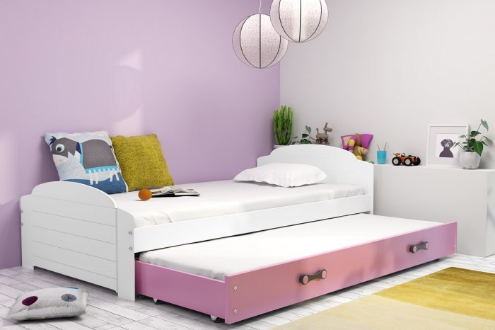 BMS Group - Dječji krevet Lili s dodatnim ležajem - 90x200 cm - bijela/roza