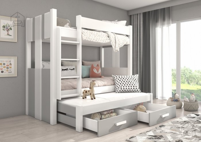 ADRK Furniture - Krevet na kat Artema - 80x180 cm bijela/siva 