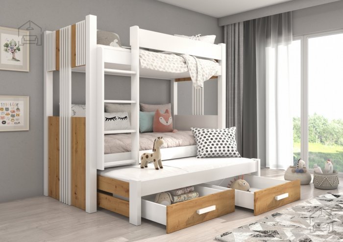 ADRK Furniture - Krevet na kat Artema - 80x180 cm - bijela/artisan